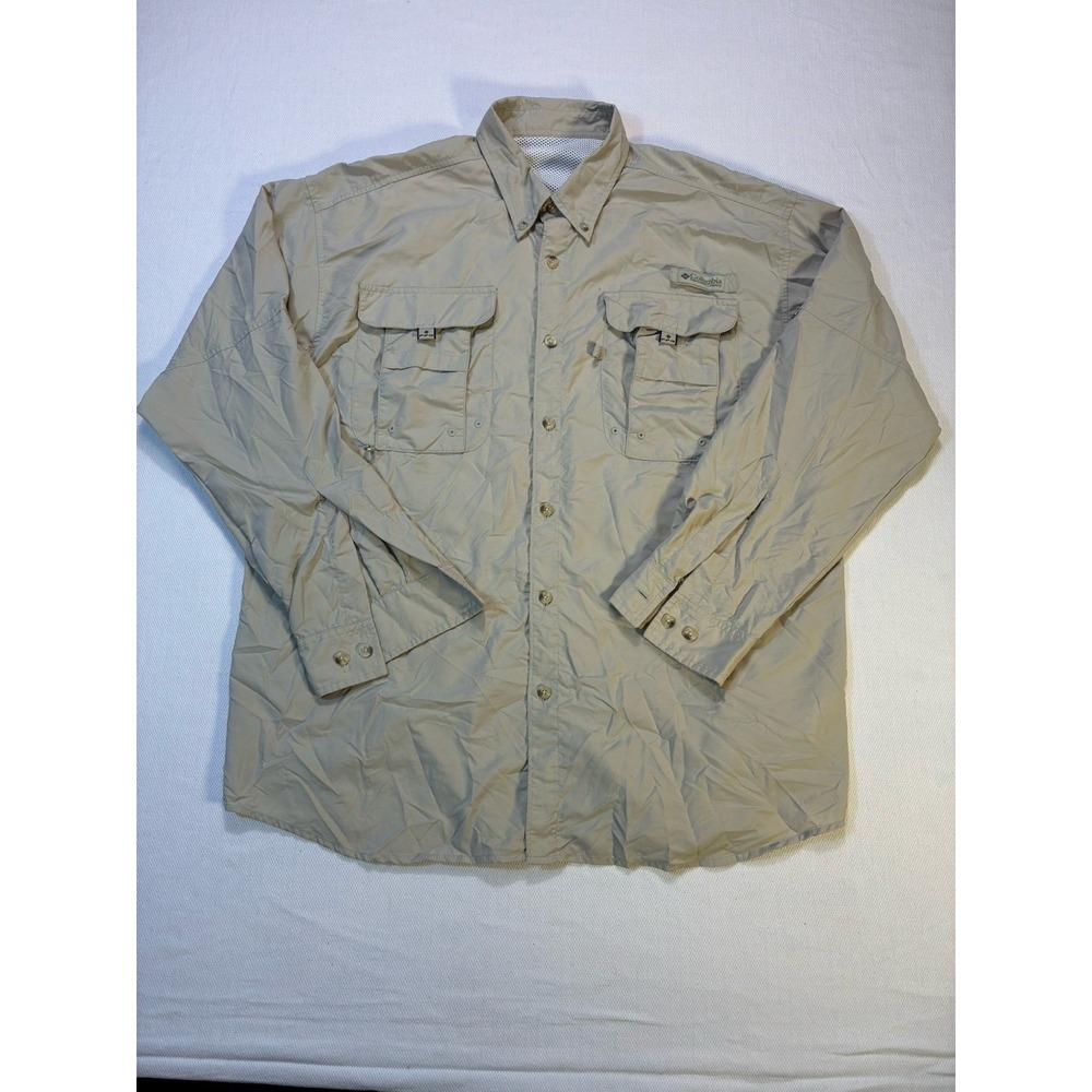 Columbia PFG Bahama II Shirt Mens L Long Sleeve Fishing Hiking Tan Vented‎